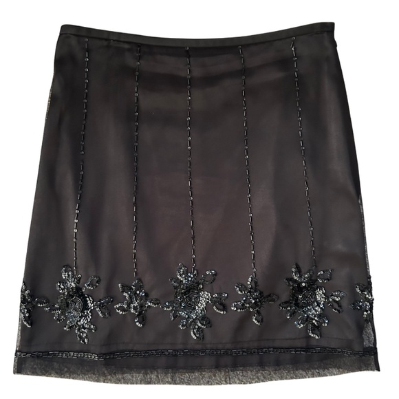 Ann Taylor Black Beaded Tulle Mini Skirt Y2K Size 10 – Holiday Party, Date Night - Picture 1 of 8